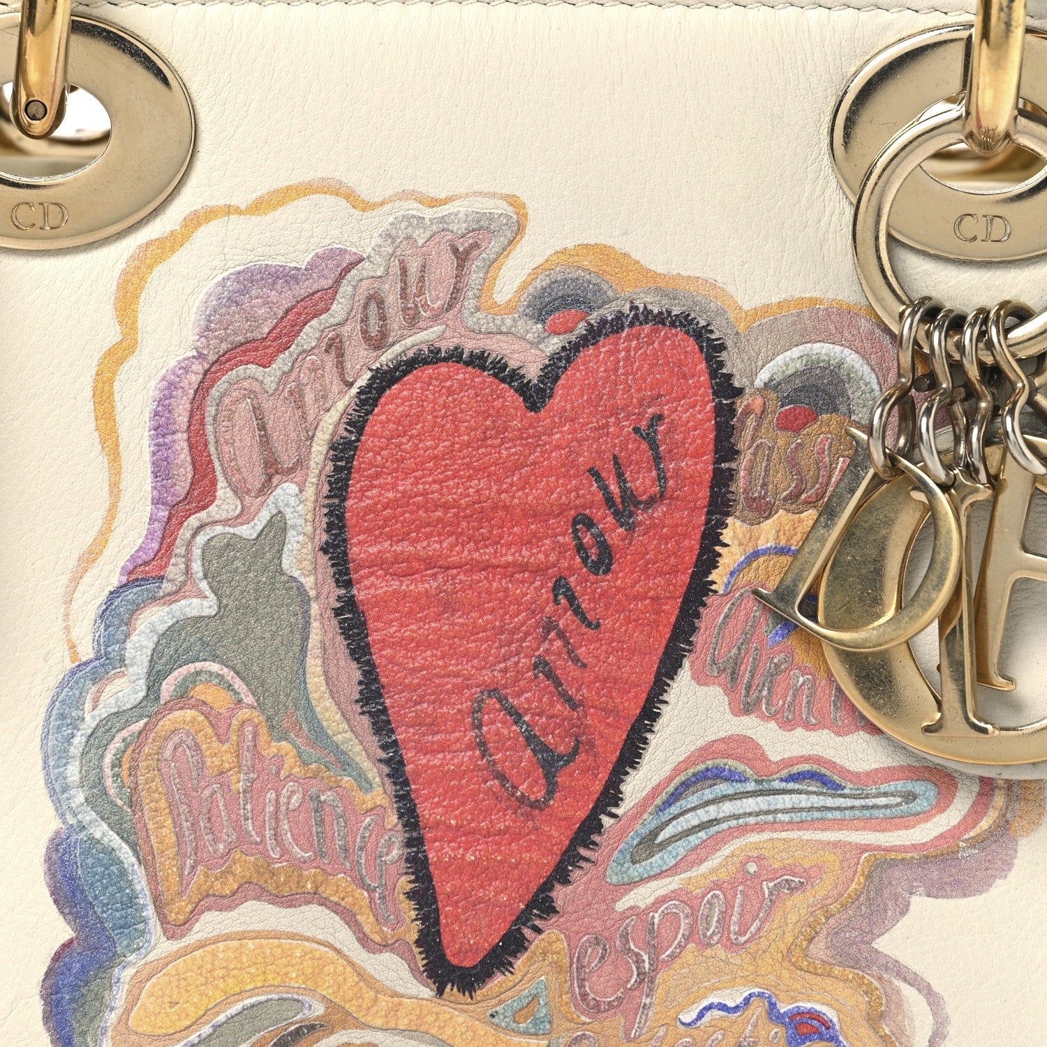 Christian Dior Calfskin Niki De Saint Phalle Dioramour Mini Supple Lady Dior White Multicolor