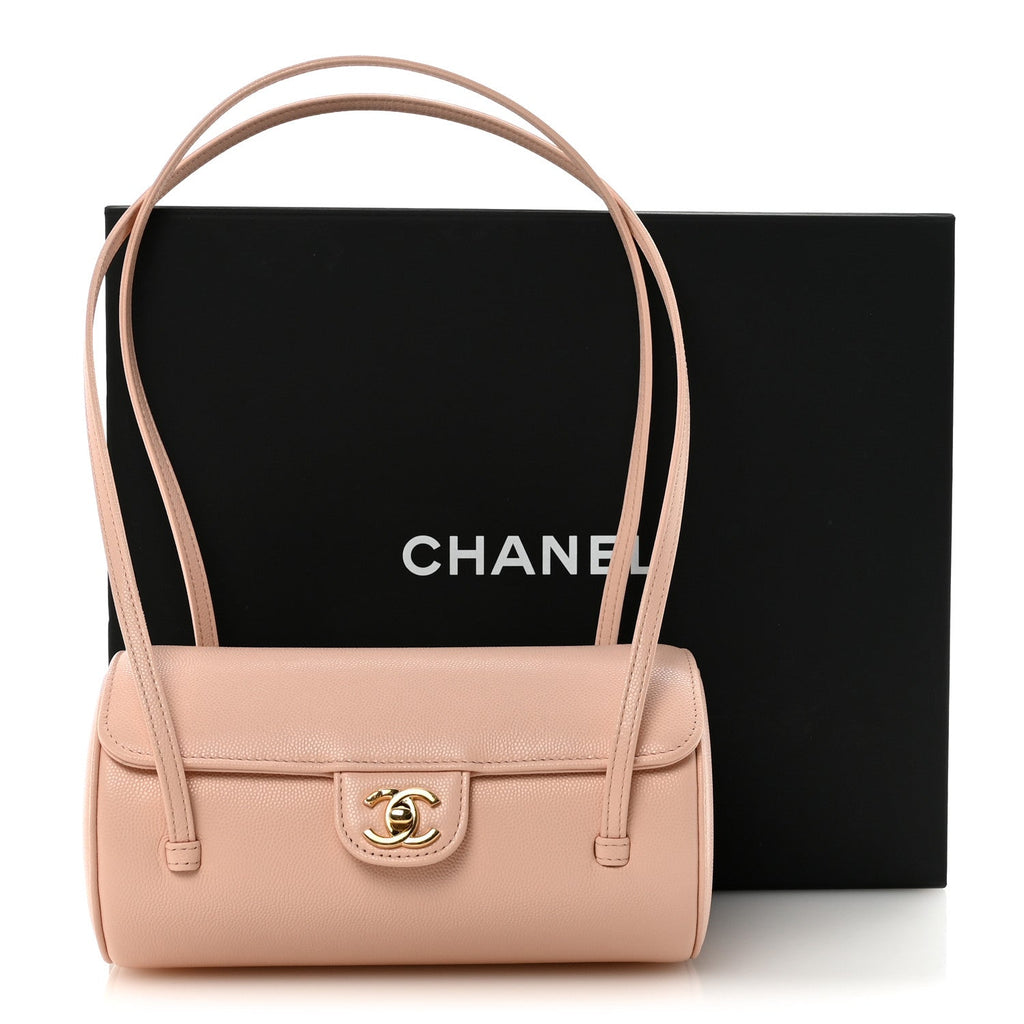 Chanel Shiny Caviar Preppy Coco Small Bowling Bag Light Pink