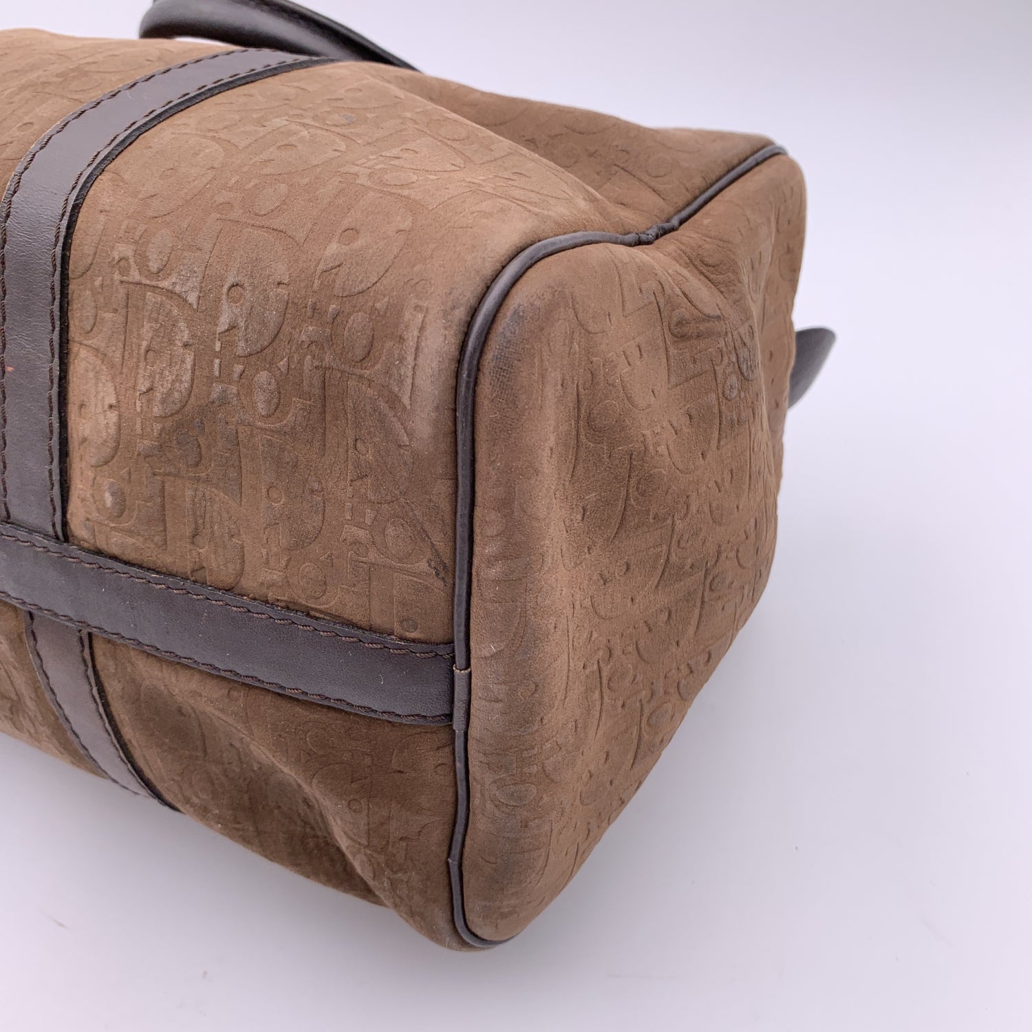 CHRISTIAN DIOR  Brown Embossed Logo Monogram Boston Bag