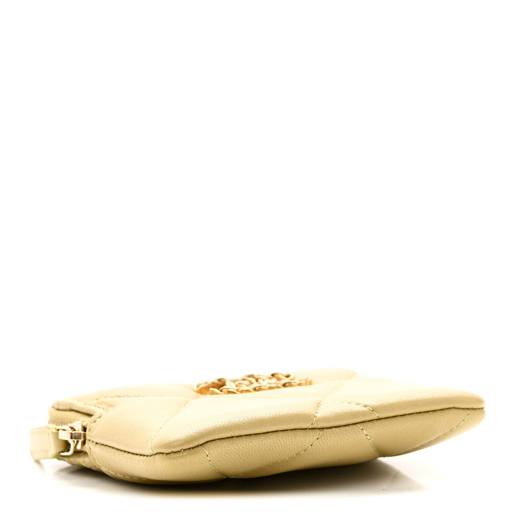 Lambskin Quilted Chanel 19 Zip Card Holder Wallet Light Green