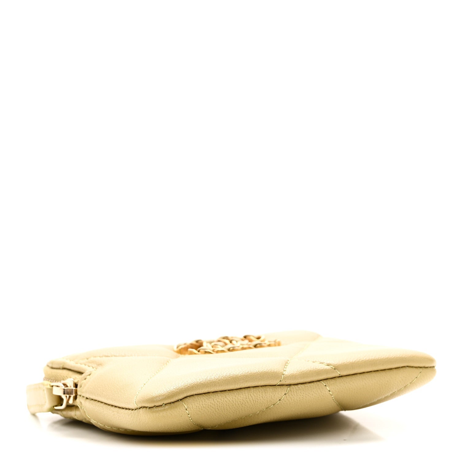 Lambskin Quilted Chanel 19 Zip Card Holder Wallet Light Green