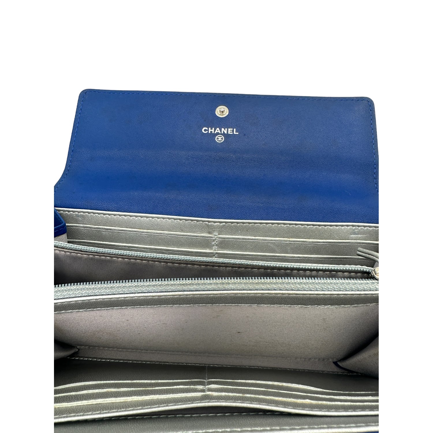 Chanel bag CC Flap Camellia Lambskin Long Wallet Blue