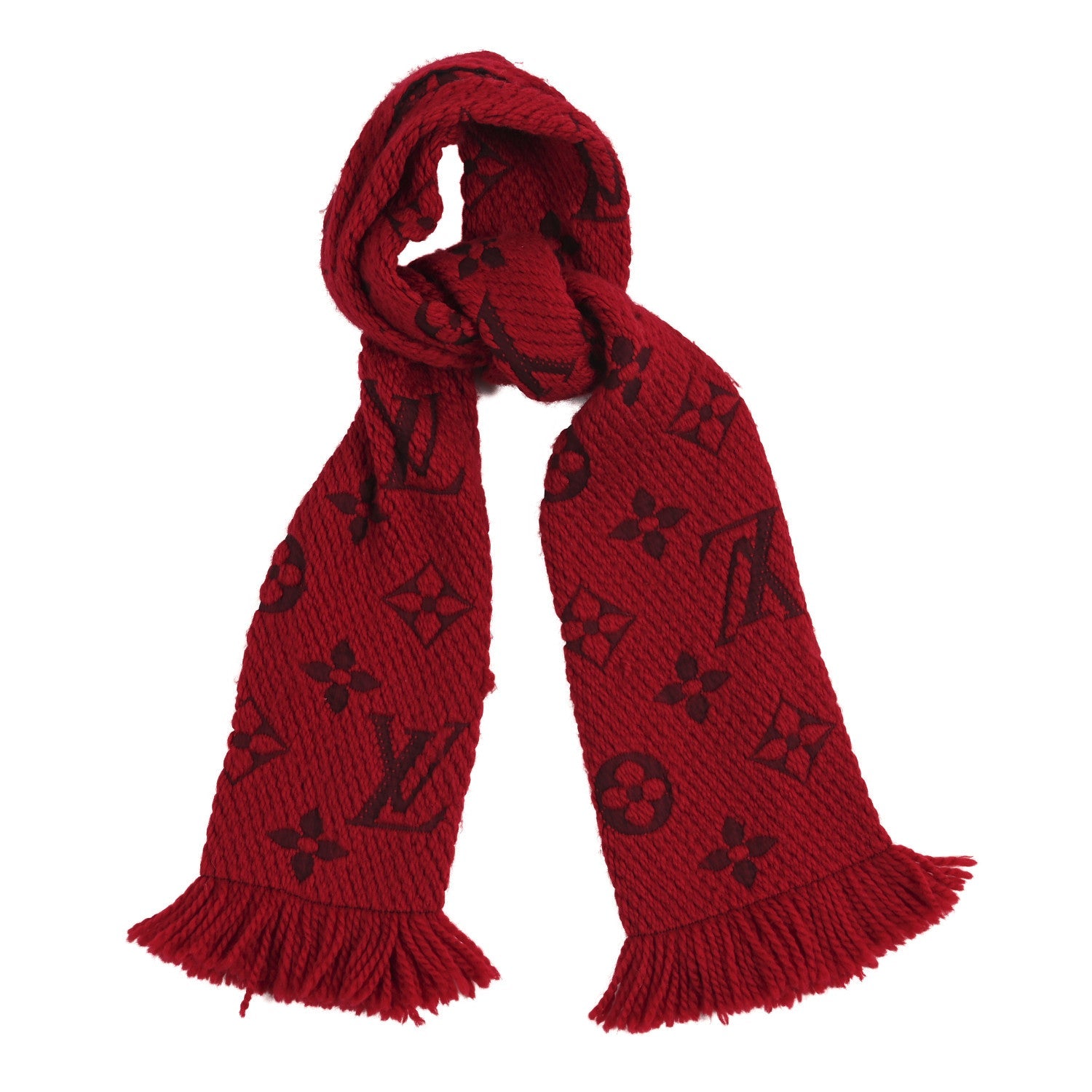 Louis Vuitton Wool Silk Logomania Scarf Rubis