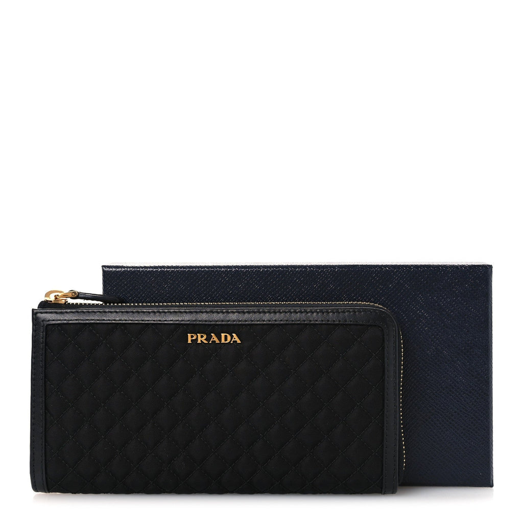 Prada Tessuto Nylon Quilted Zip Around Wallet Black