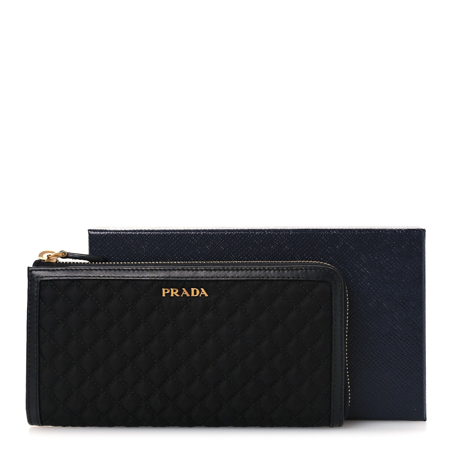 Prada Tessuto Nylon Quilted Zip Around Wallet Black