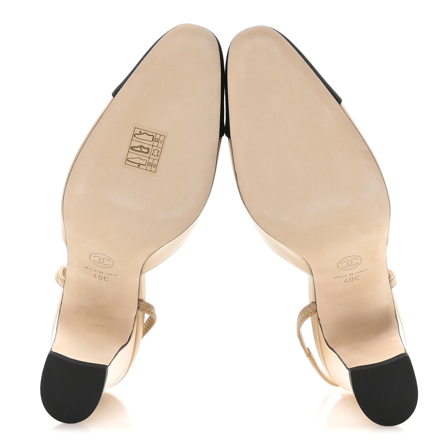 Goatskin Grosgrain Cap Toe CC Slingback Pumps 40 Beige Black
