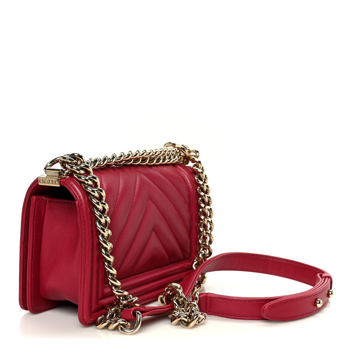 Chanel Lambskin Chevron Quilted Small Boy Flap Dark Pink