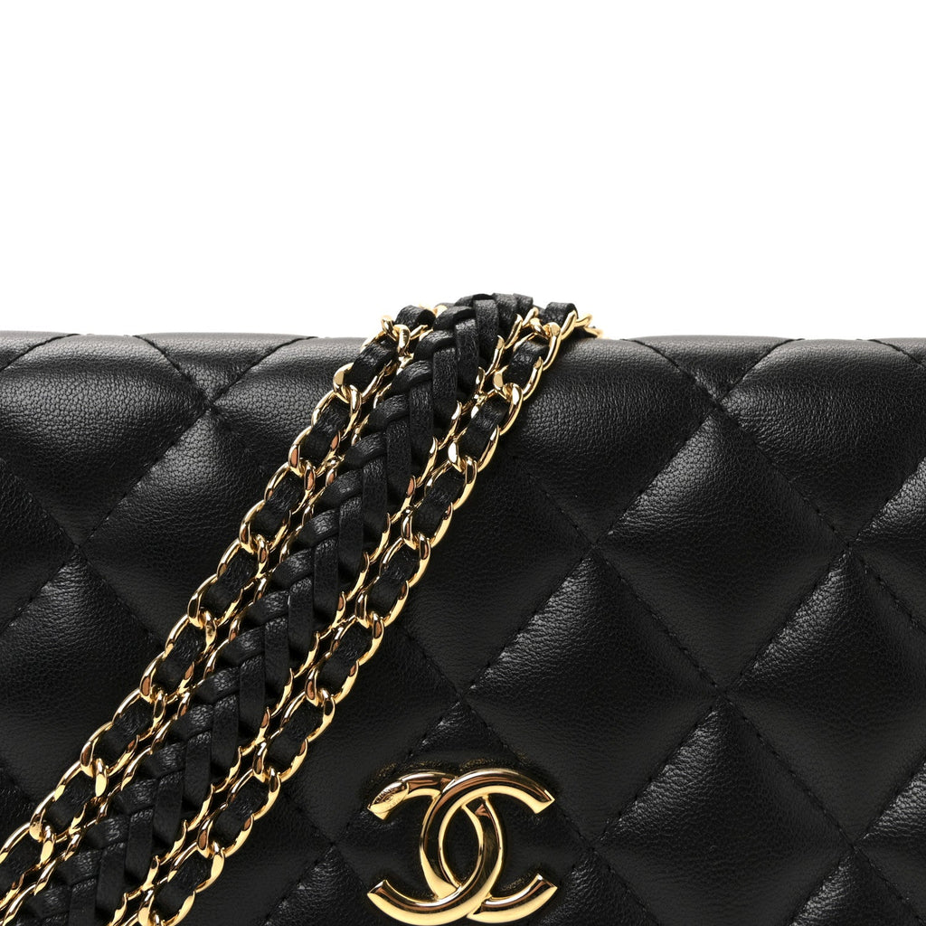 Chanel Lambskin Quilted Flap Shoulder Bag Chain Black