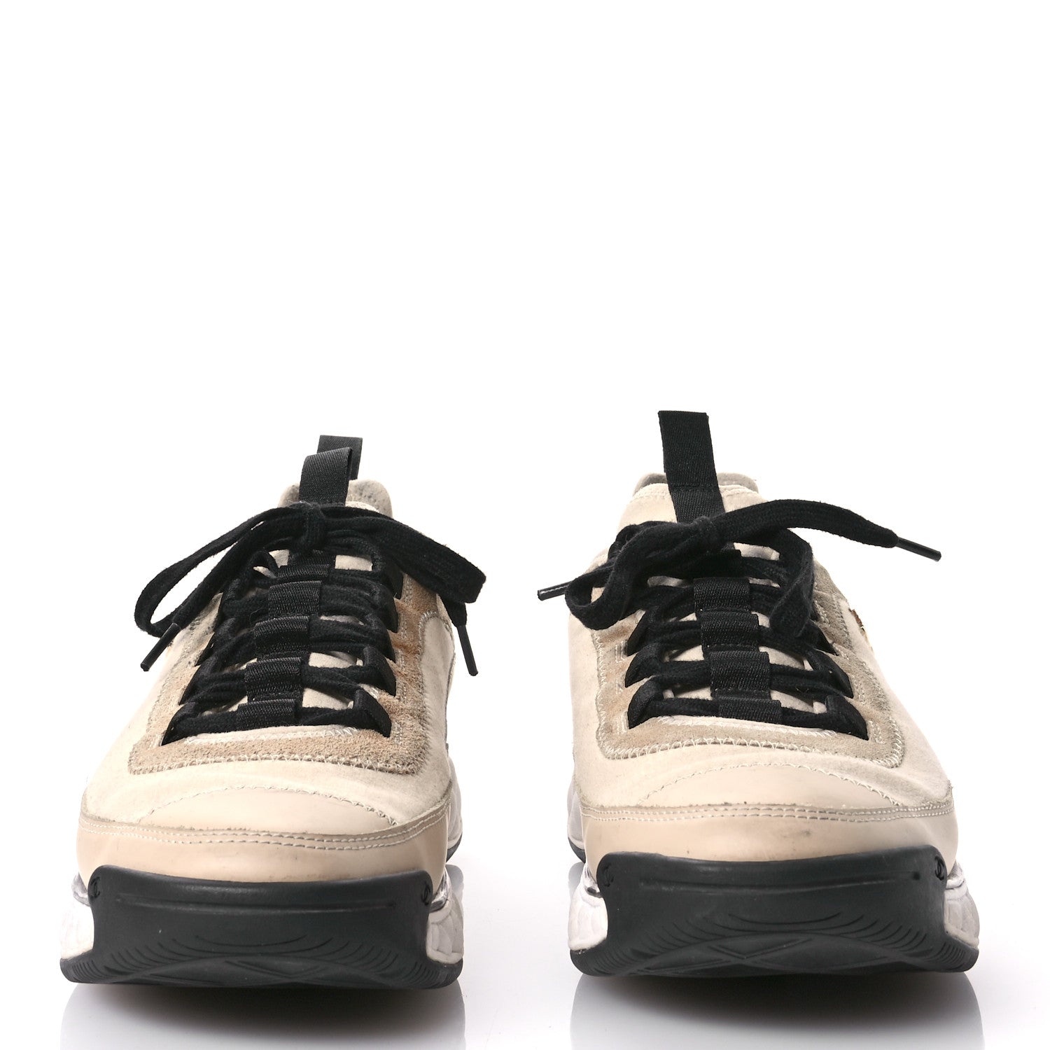 Chanel Velvet Calfskin Mixed Fibers CC Sneakers 40.5 Beige