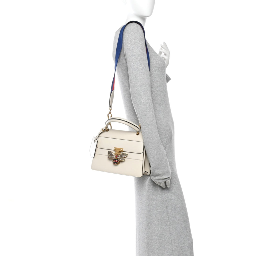 Gucci Calfskin Sylvie Web Small Queen Margaret Top Handle Bag White