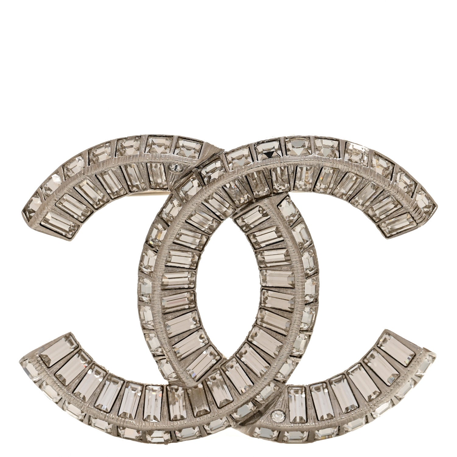 Baguette Crystal CC Brooch Silver