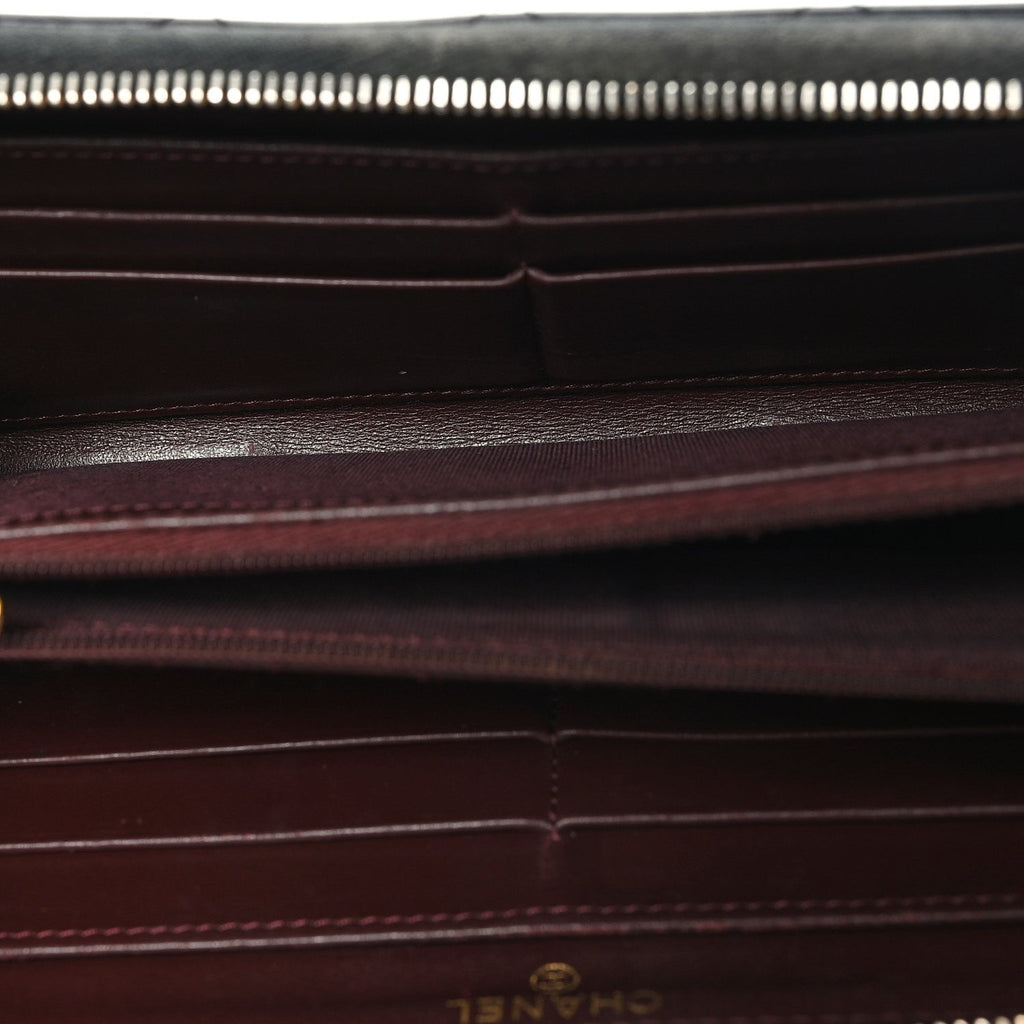 Caviar Quilted Large Gusset Zip Around Wallet Black