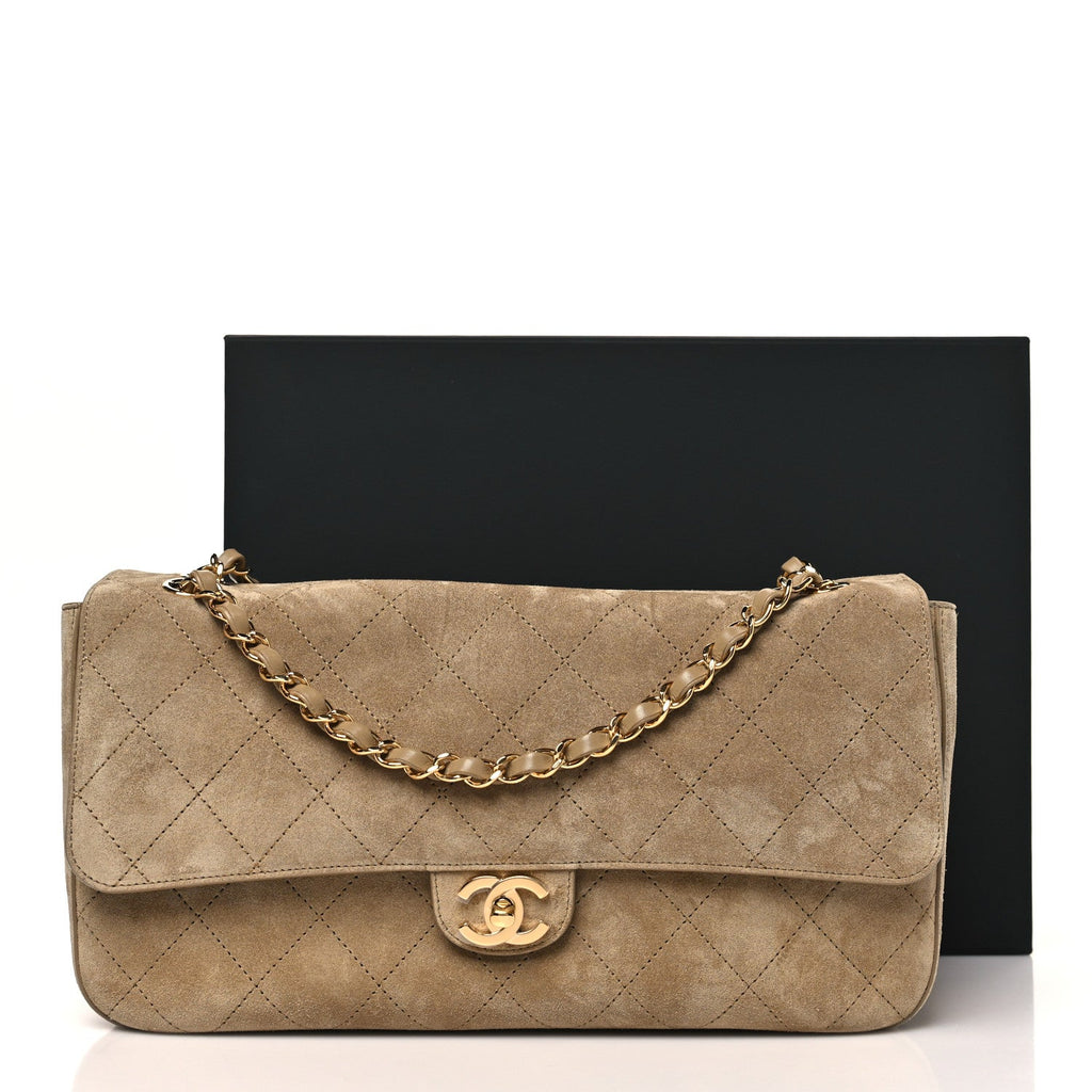 Chanel Suede Calfskin Small Souplissimo Maxi Flap Dark Beige