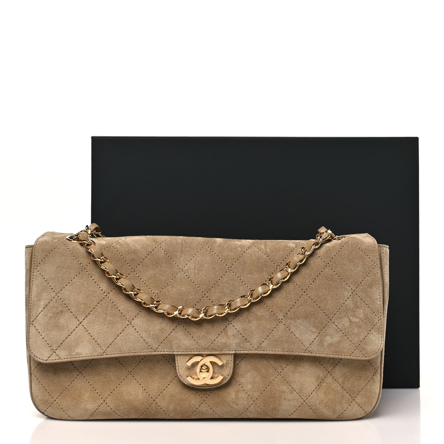 Chanel Suede Calfskin Small Souplissimo Maxi Flap Dark Beige