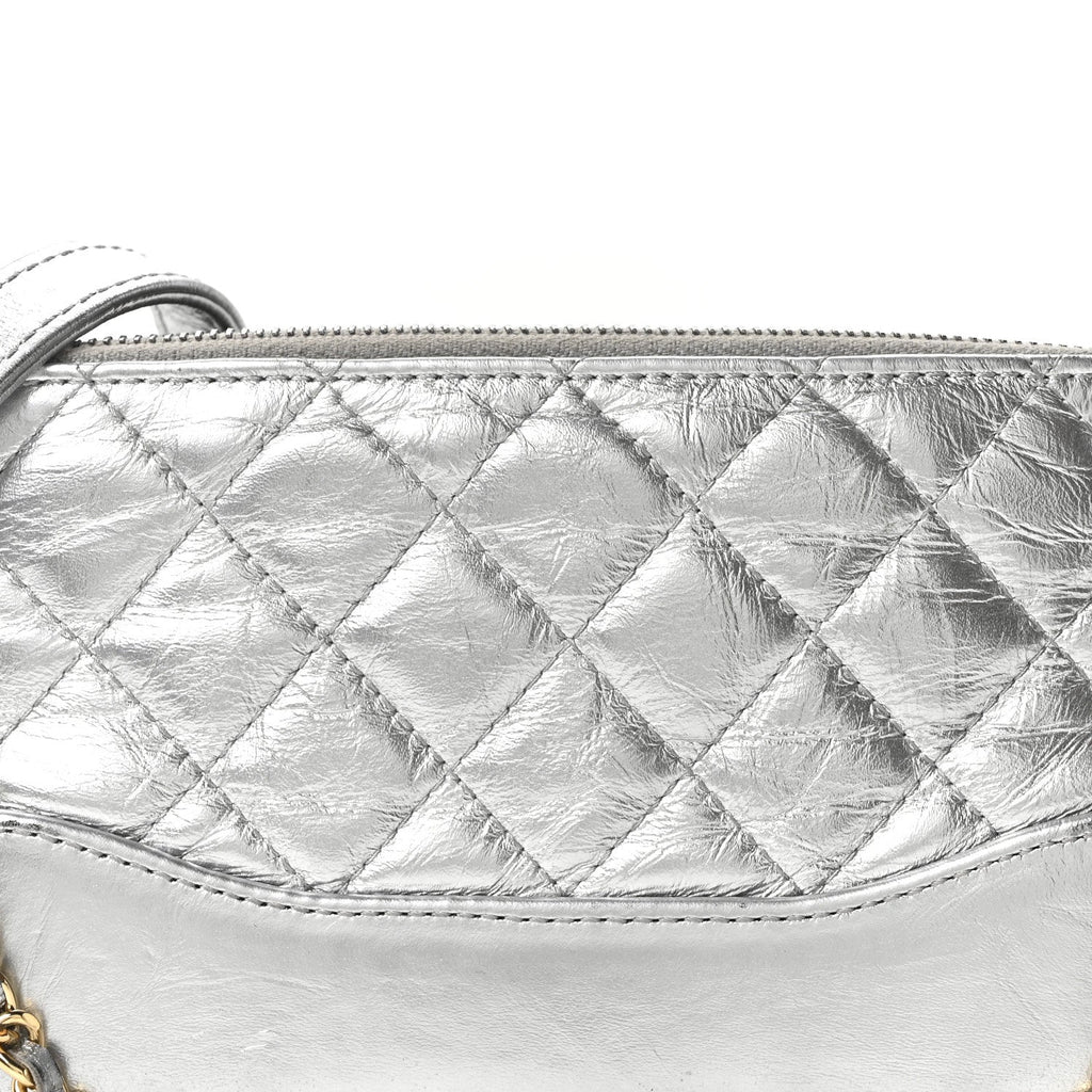 Chanel Metallic Lambskin Calfskin Quilted Small Gabrielle Clutch With Chain Silver