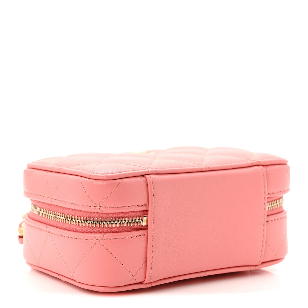 Chanel Lambskin Quilted Top Handle Mini Vanity Case Pink