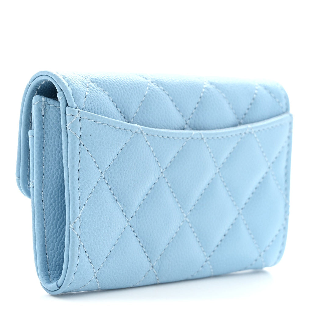 Caviar Quilted Flap Card Holder Wallet Light Blue