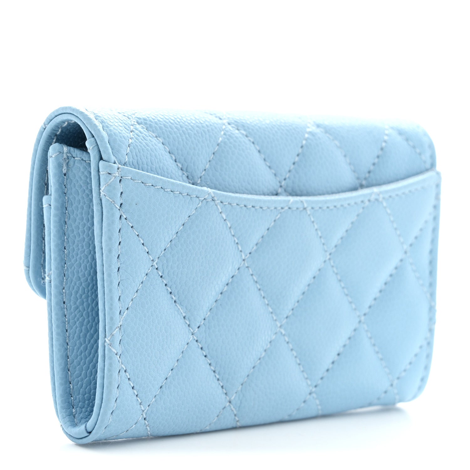 Caviar Quilted Flap Card Holder Wallet Light Blue