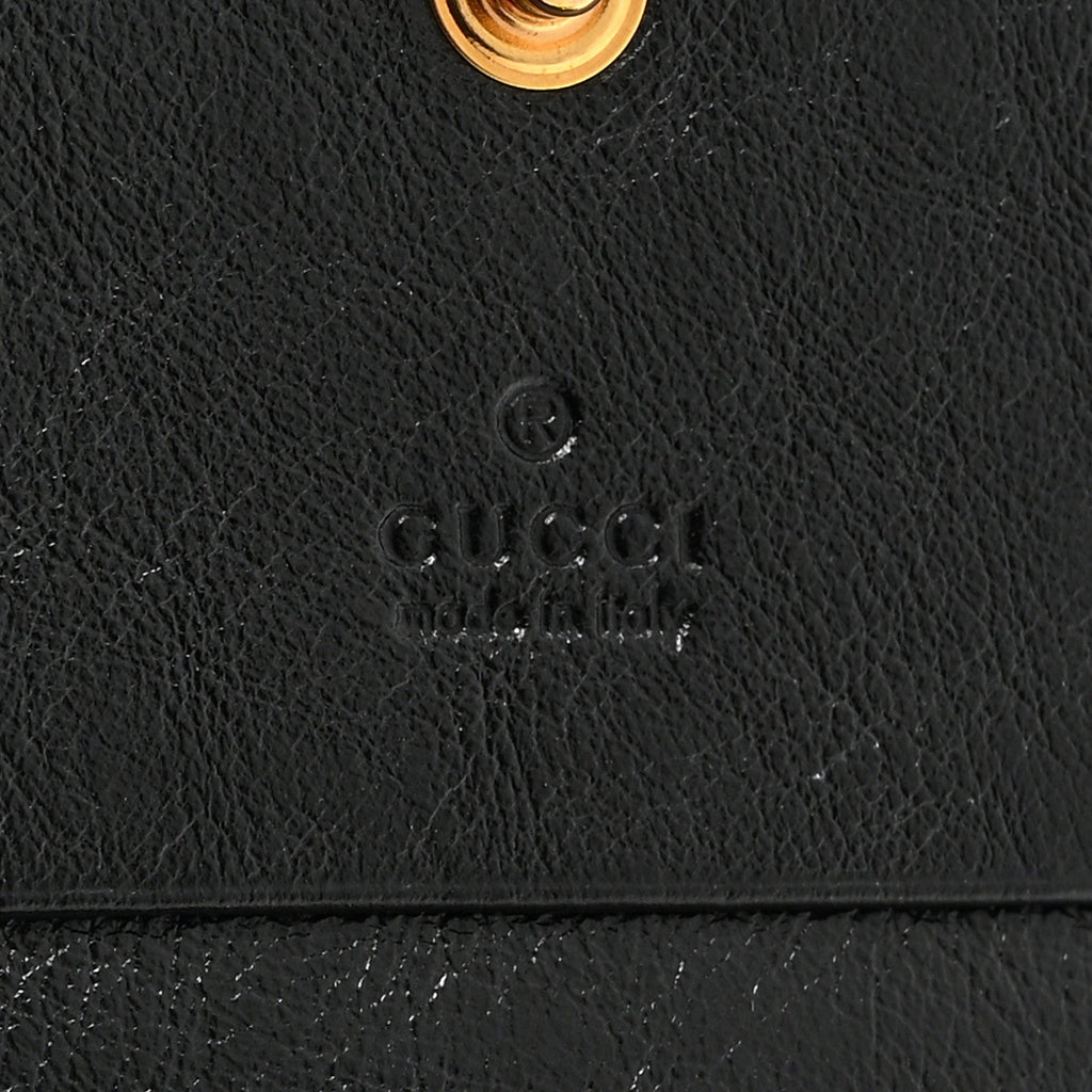Gucci Calfskin Diagonal Striped Zumi Chain Card Case Wallet Black Beige