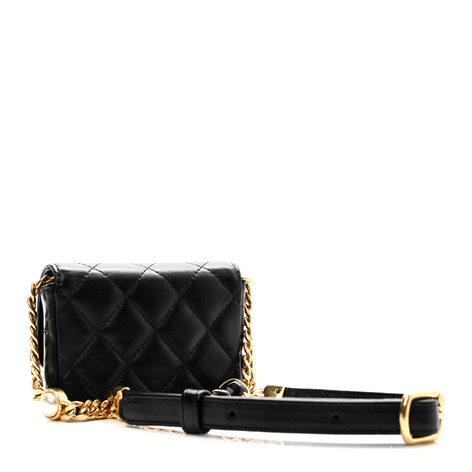 Chanel Lambskin Quilted Enamel Mini Belt Bag Black