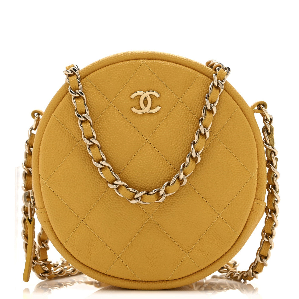 Chanel Caviar Quilted Round Clutch With Chain Yellow