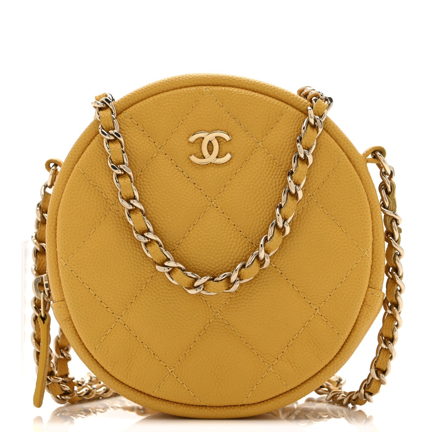 Chanel Caviar Quilted Round Clutch With Chain Yellow
