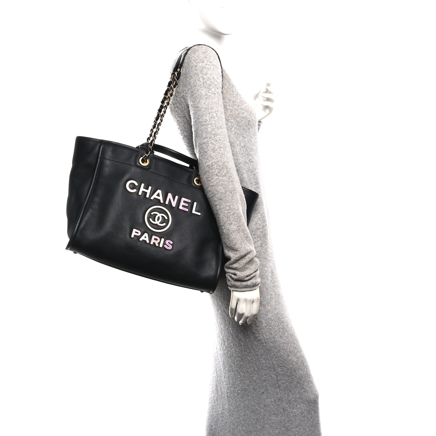 Chanel Calfskin Medium Deauville Tote Black Multicolor