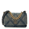 Chanel Denim Quilted Chanel 19 Wallet On Chain WOC Blue