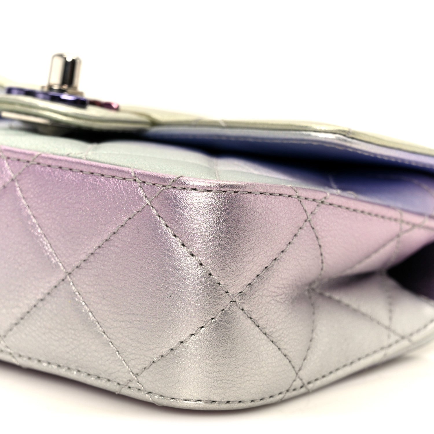 Chanel Gradient Metallic Calfskin Quilted Clutch Silver Blue Yellow Purple
