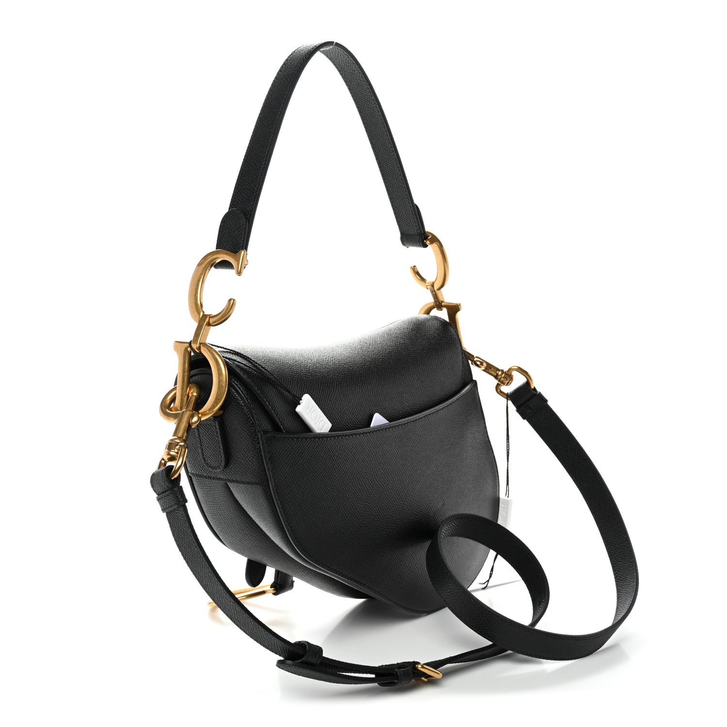 Christian Dior Grained Calfskin Saddle Bag With Strap Black
