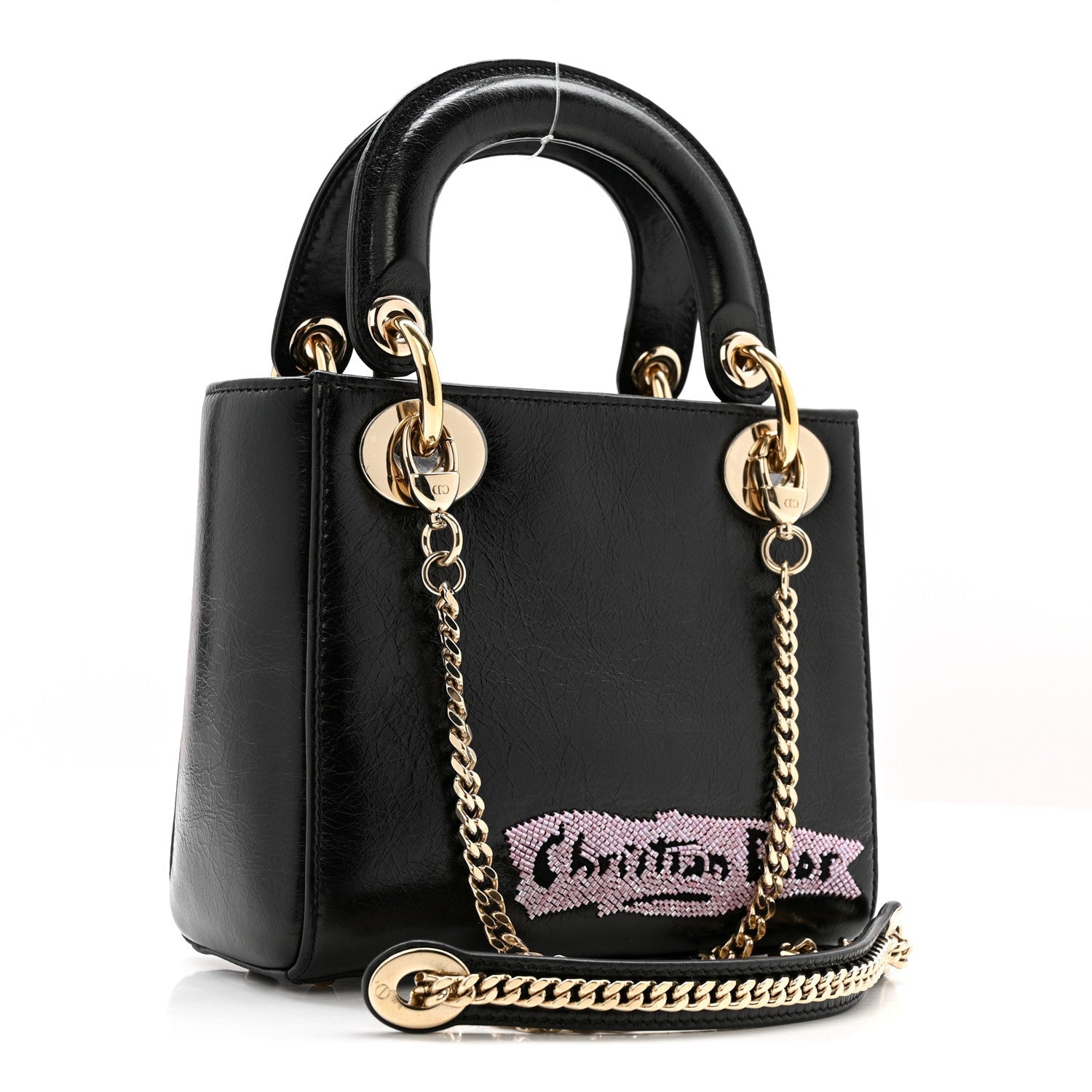 Christian Dior Calfskin Beaded Mini Lady Dior Black