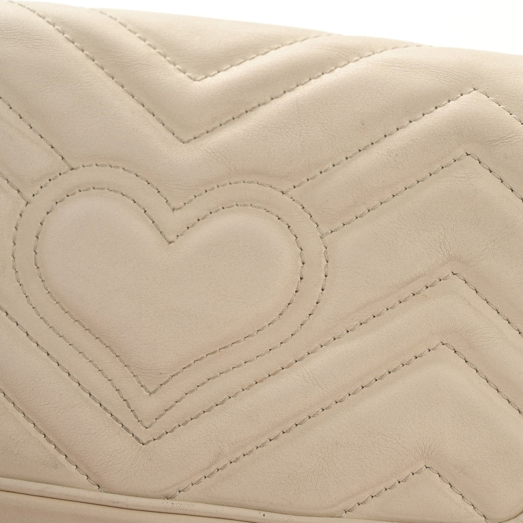 Gucci Calfskin Matelasse Super Mini GG Marmont Shoulder Bag White