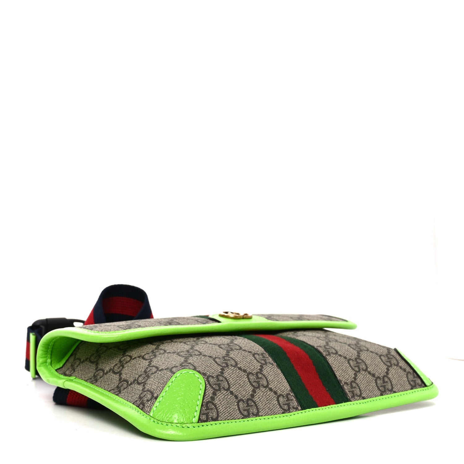 Gucci GG Supreme Monogram Web Small Ophidia Belt Bag Beige Ebony Electric Green