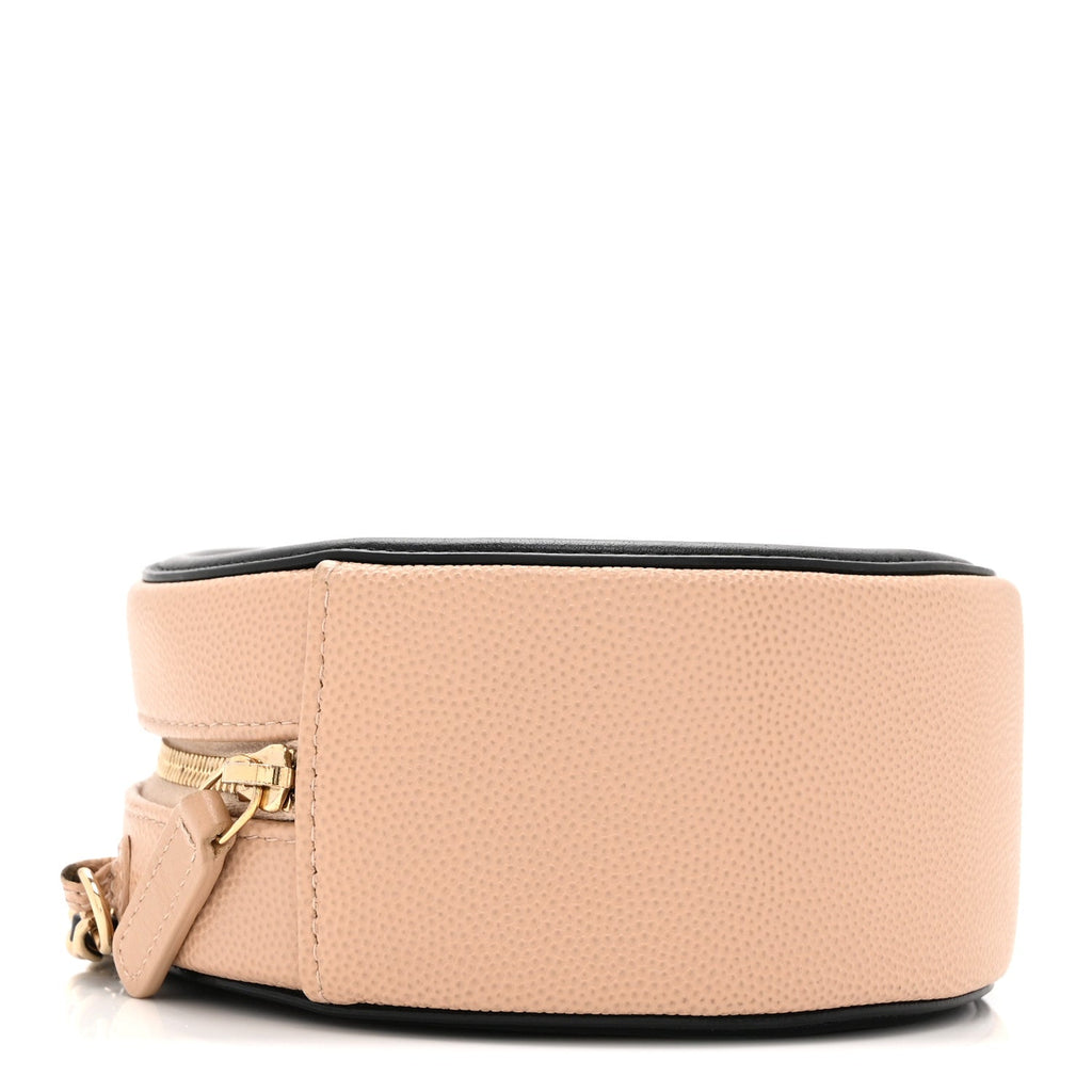 Chanel Caviar Quilted Round Filigree Crossbody Beige Black
