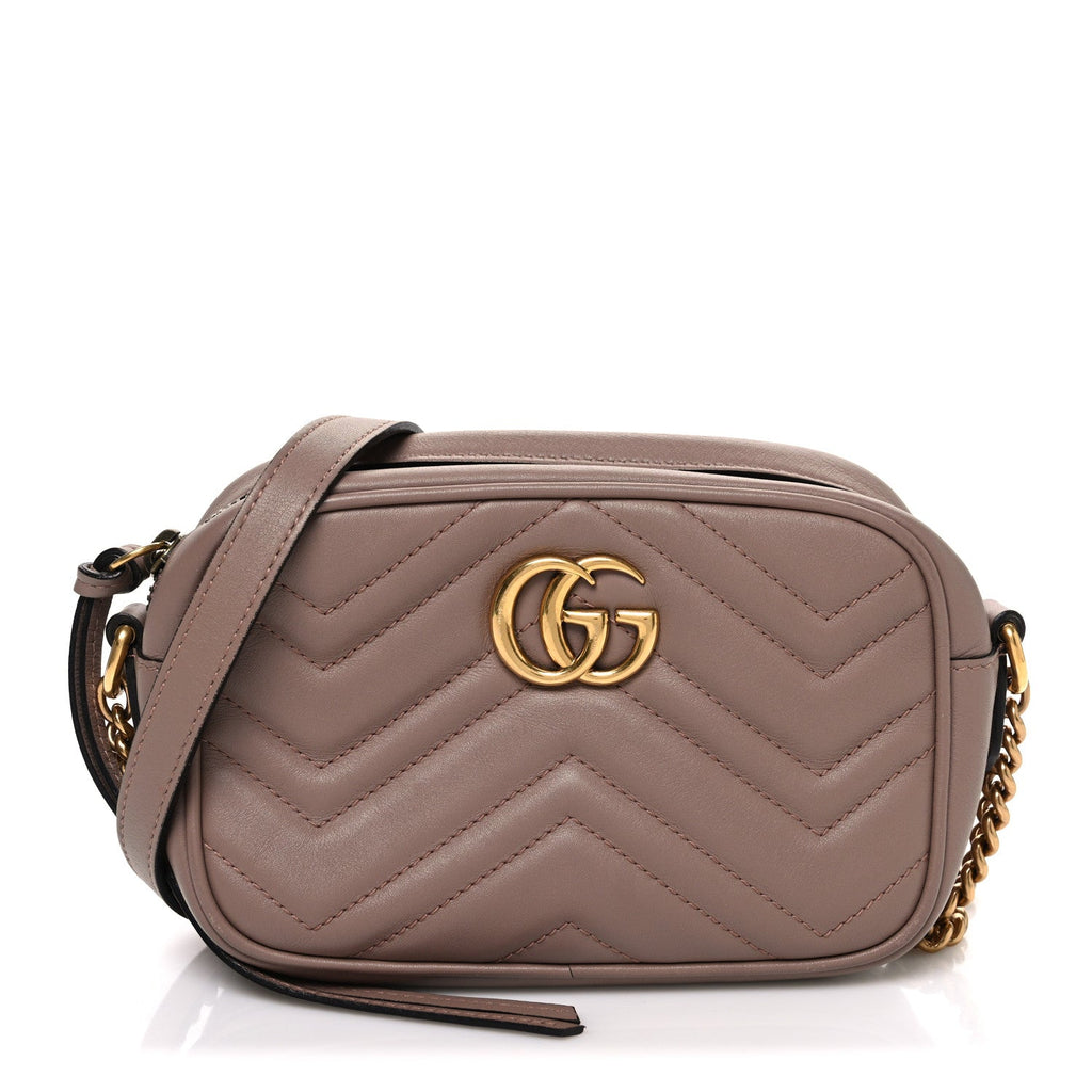 Gucci Calfskin Matelasse Mini GG Marmont Chain Shoulder Bag Porcelain Rose