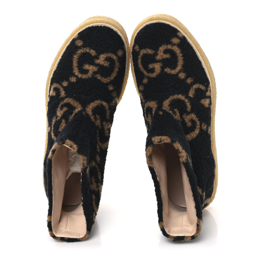 Gucci Faux Shearling Hooper GG Womens Ankle Boots 39 Black Natural Tan
