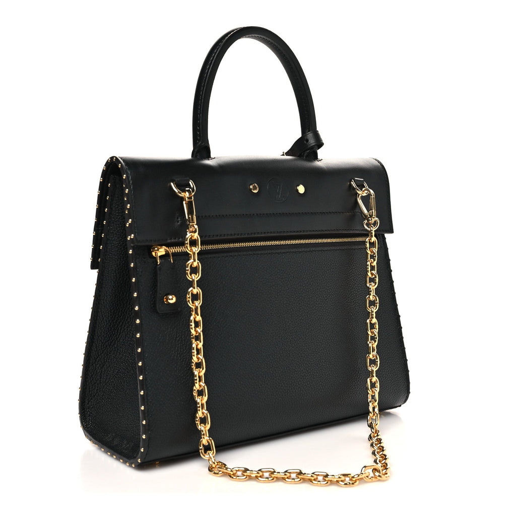 Louis Vuitton Calfskin Taurillon Studded City Steamer One Handle Bag Black