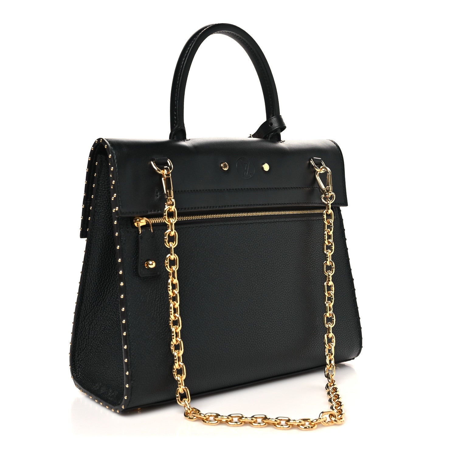 Louis Vuitton Calfskin Taurillon Studded City Steamer One Handle Bag Black