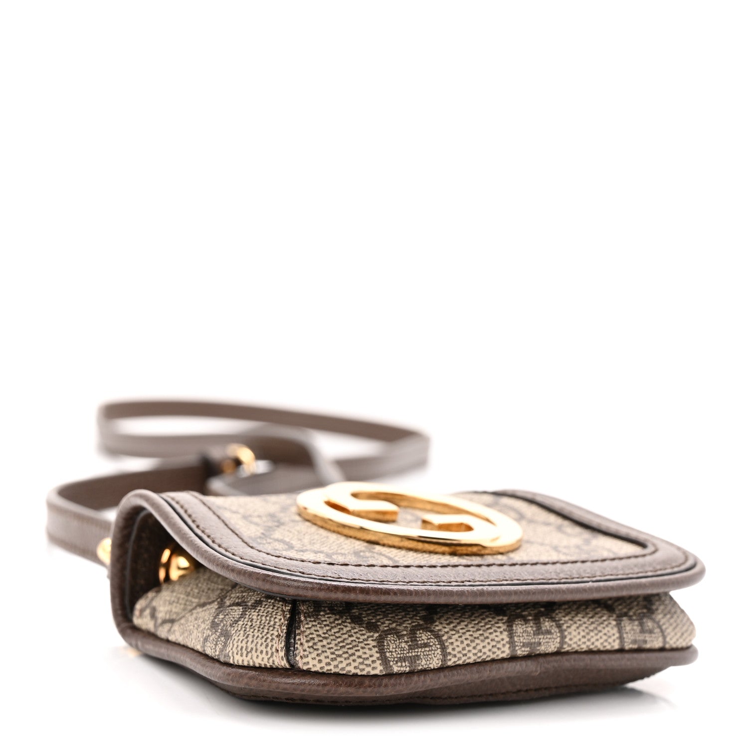 Gucci GG Supreme Monogram Textured Dollar Calfskin Blondie Card Case Wallet with Strap Beige Ebony New Acero