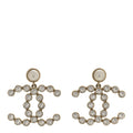 Crystal Pearl Large CC Drop Earrings Gold