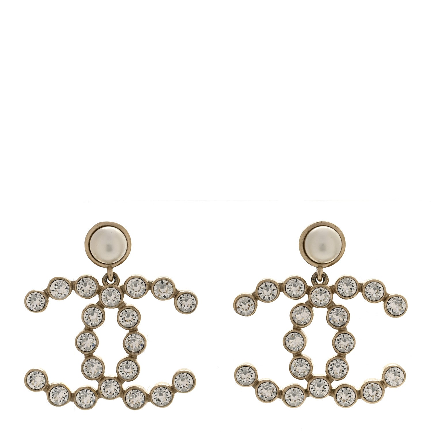 Crystal Pearl Large CC Drop Earrings Gold