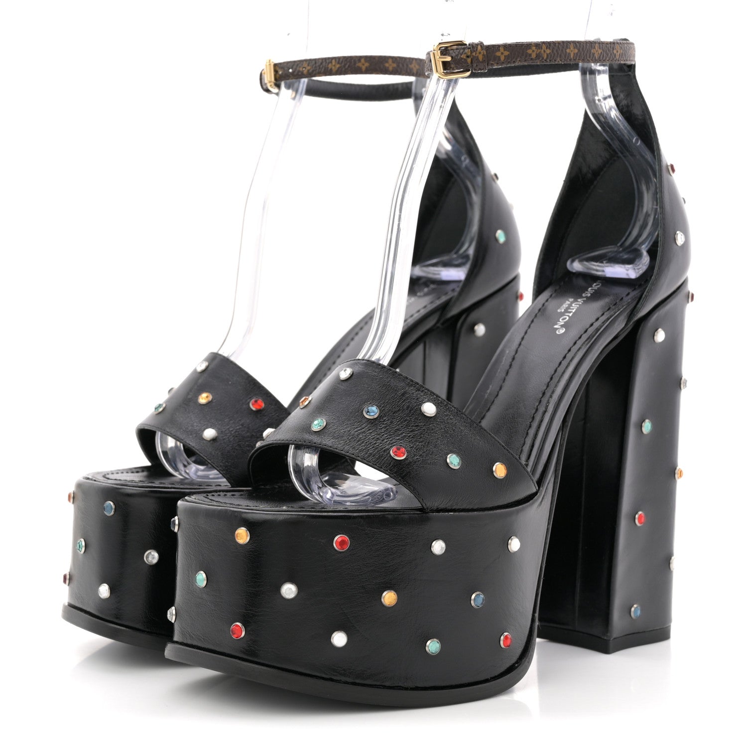 Louis Vuitton Calfskin Studded Fame Platform Sandals 37 Black
