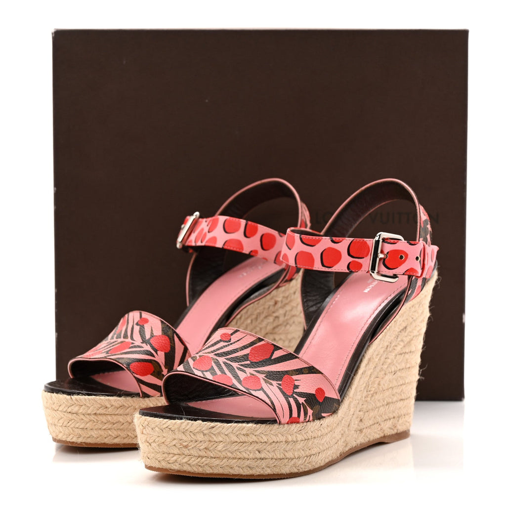 Louis Vuitton Monogram Jungle Dots Espadrille Wedge Sandals 39.5 Sugar Pink Poppy