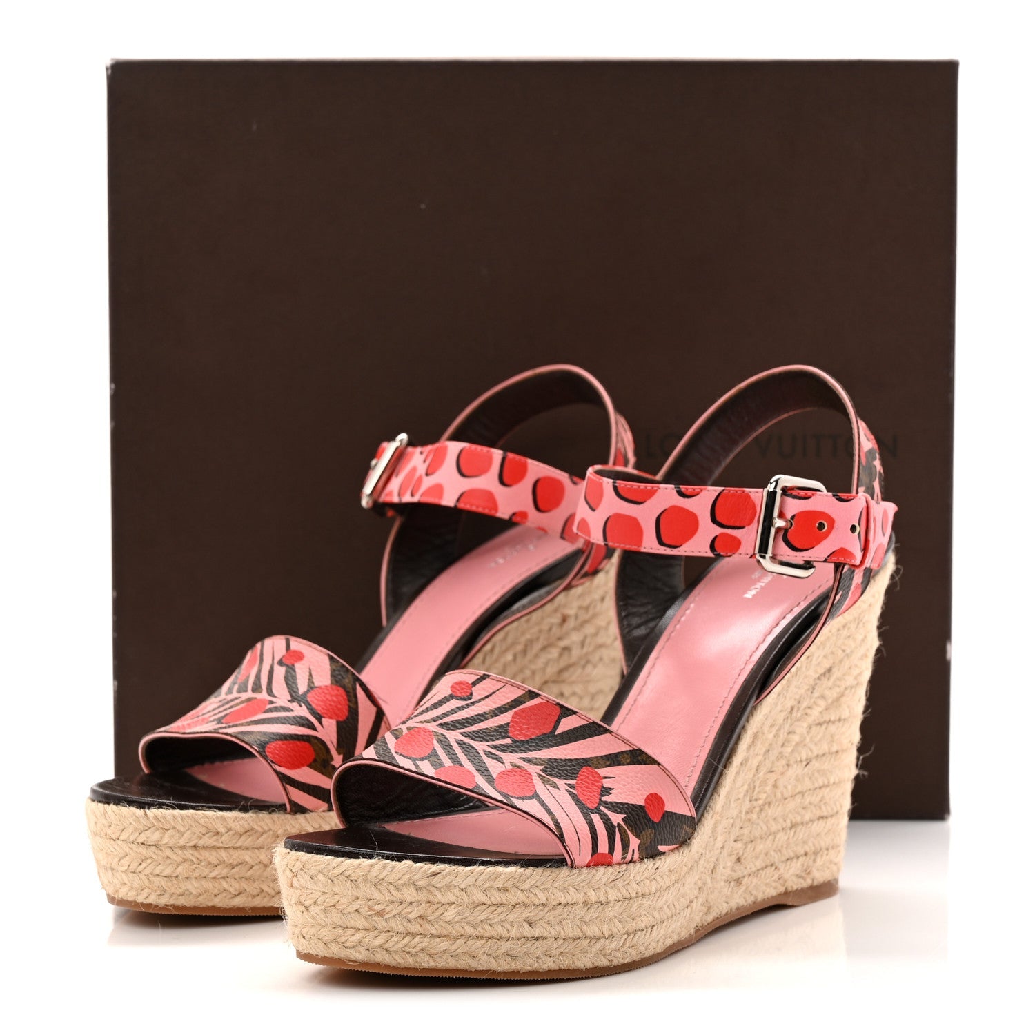 Louis Vuitton Monogram Jungle Dots Espadrille Wedge Sandals 39.5 Sugar Pink Poppy
