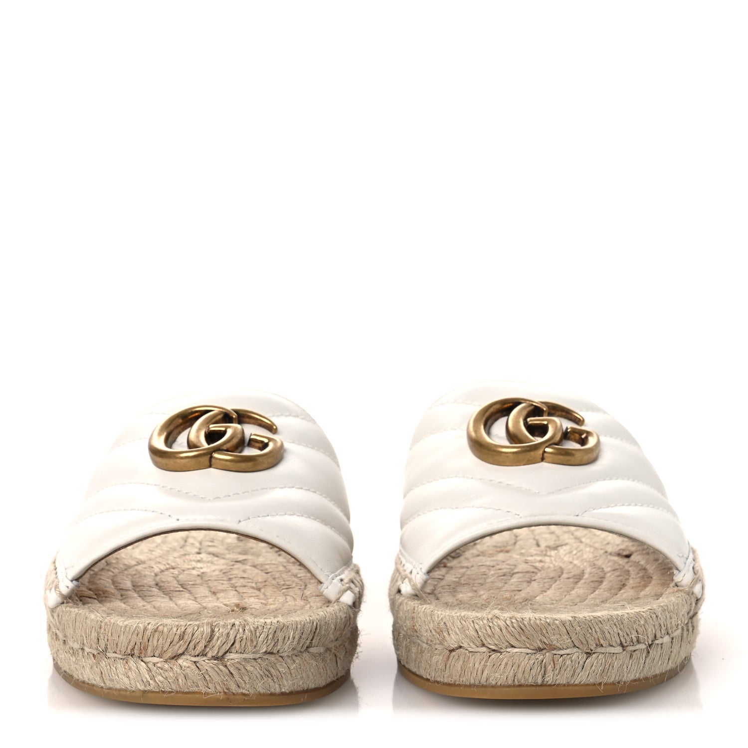 Gucci Nappa Matelasse GG Marmont Espadrille Slide Sandals 35 Great White