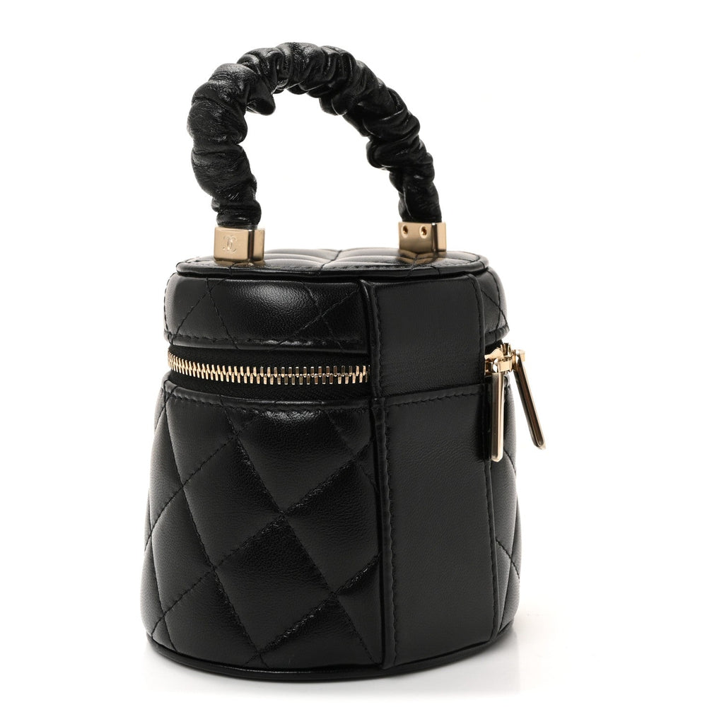 Chanel Lambskin Quilted Ruched Handle Vanity Case Black