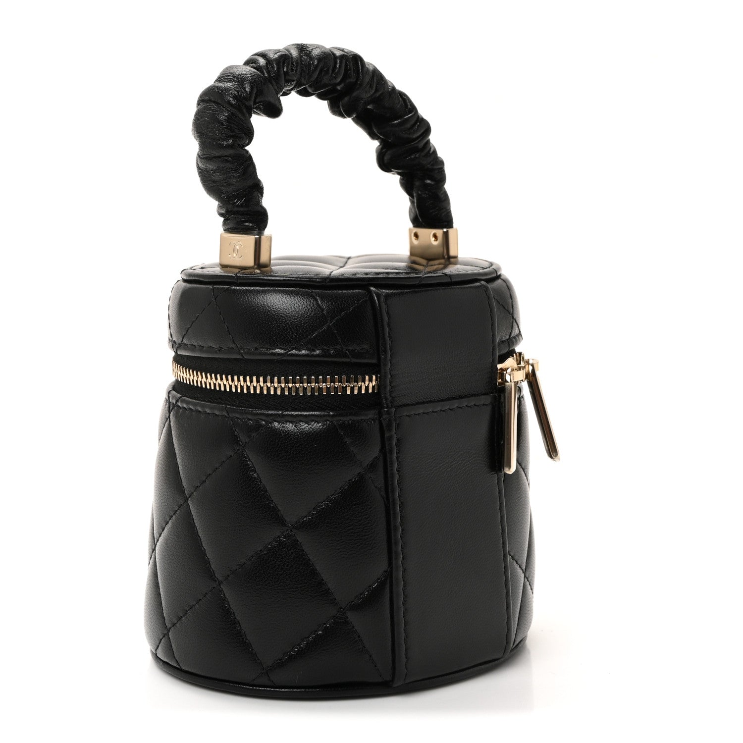 Chanel Lambskin Quilted Ruched Handle Vanity Case Black