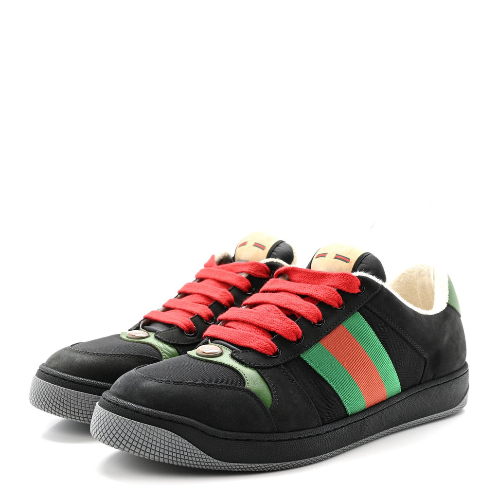 Gucci Calfskin Nylon GG Monogram Calfskin Web Mens Screener Sneakers 8 Black