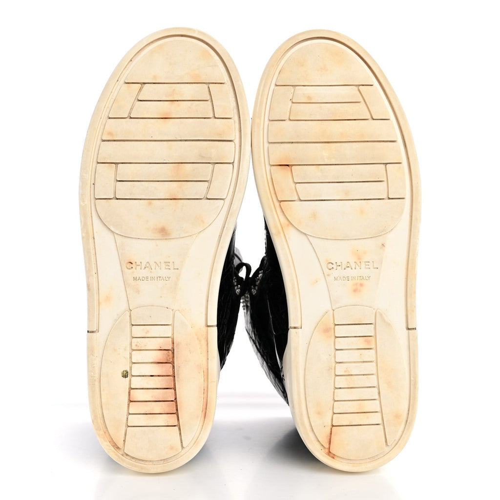 Calfskin Crocodile Embossed Cocodile High Top Sneakers 36.5 Black
