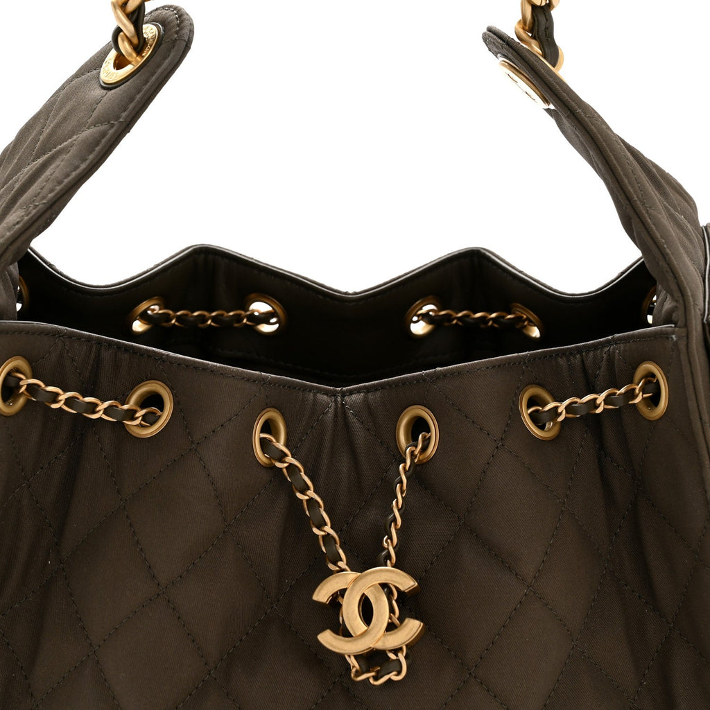 Chanel Canvas Quilted Small Chanel 25 Handbag Khaki